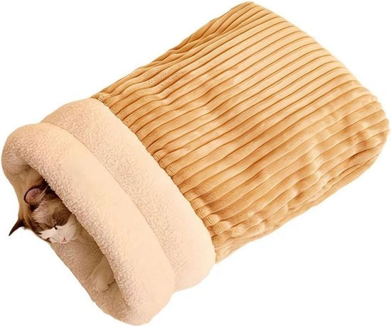 Sacco da letto per gatti - Sacco da letto per gatti da interni - Stile morbido e caldo in peluche per l'inverno - Sacco da letto comodo - Adatto per gatti cani e altri piccoli animali domestici (marrone - misura M - 44x31cm)