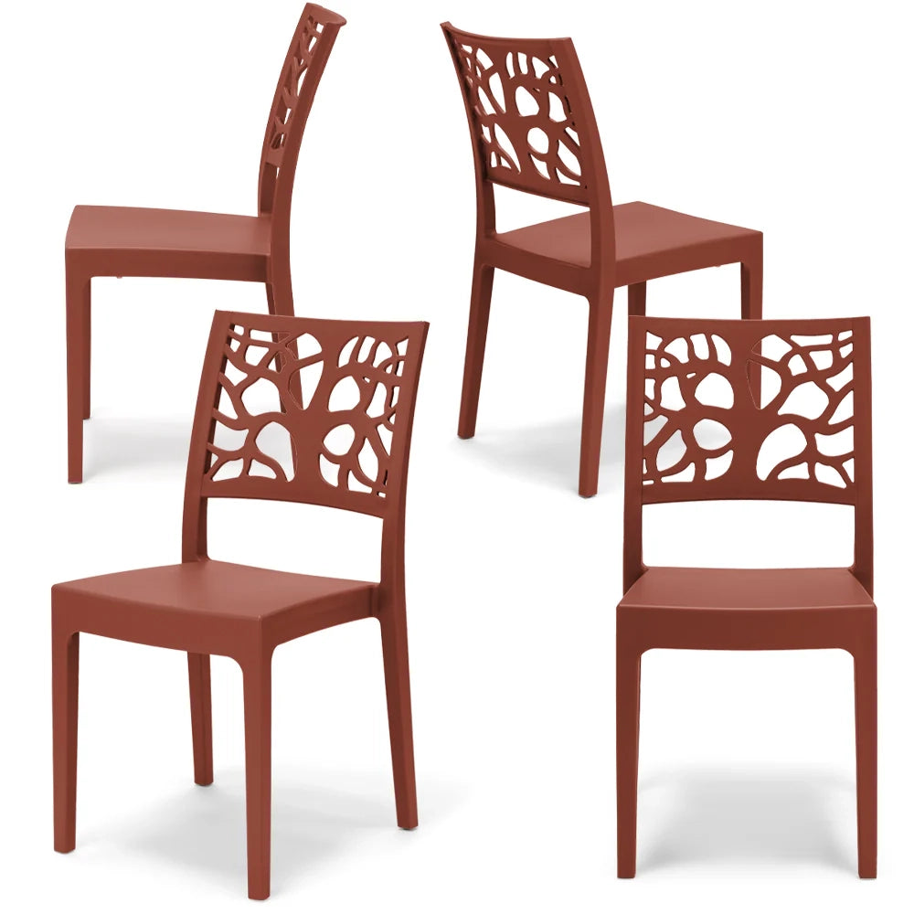 Set 4 sedie in polipropilene TETI, impilabile, resistente ai raggi UV, design moderno, ideale per sala da pranzo, cucina, sala d’attesa, bar, ristoranti o giardino, colore Mattone