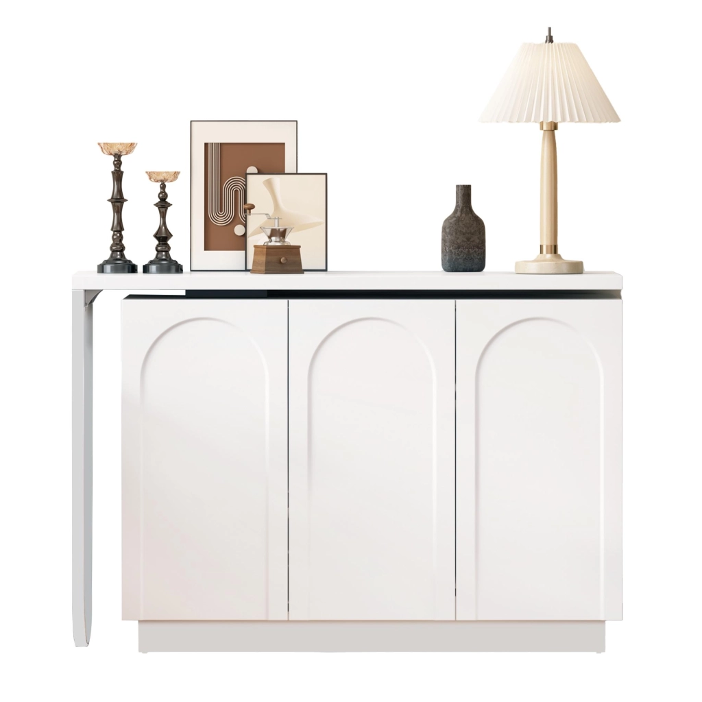 Scrivania angolare girevole con 3 vani - per studio - in MDF - 110×40×75 cm - bianco