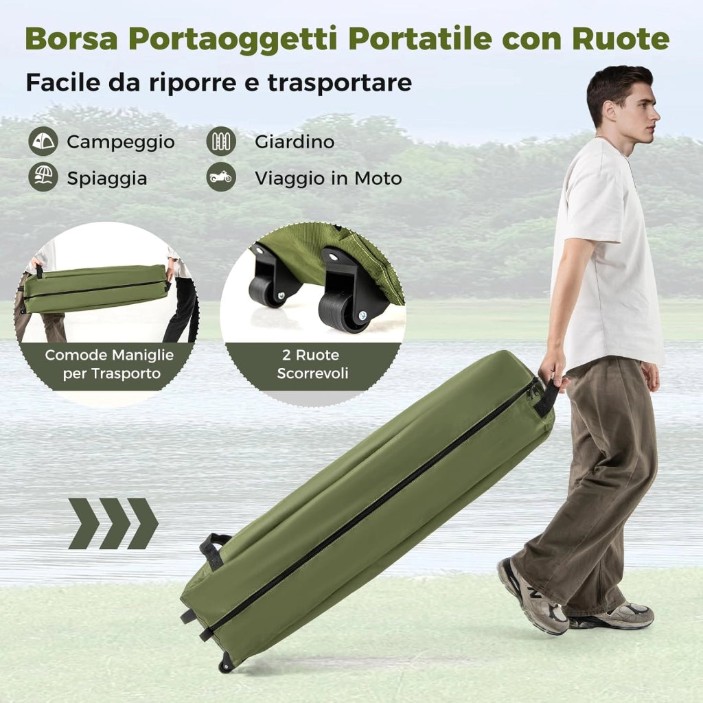 Tenda da Campeggio per 2 Persone, Tenda Impermeabile e Pieghevole con Tenda Pop-up, Letto da Campeggio, Borsa con Ruote, Telo Antipioggia, 2 Porte a Rete e Finestre per Spiaggia e Campeggio