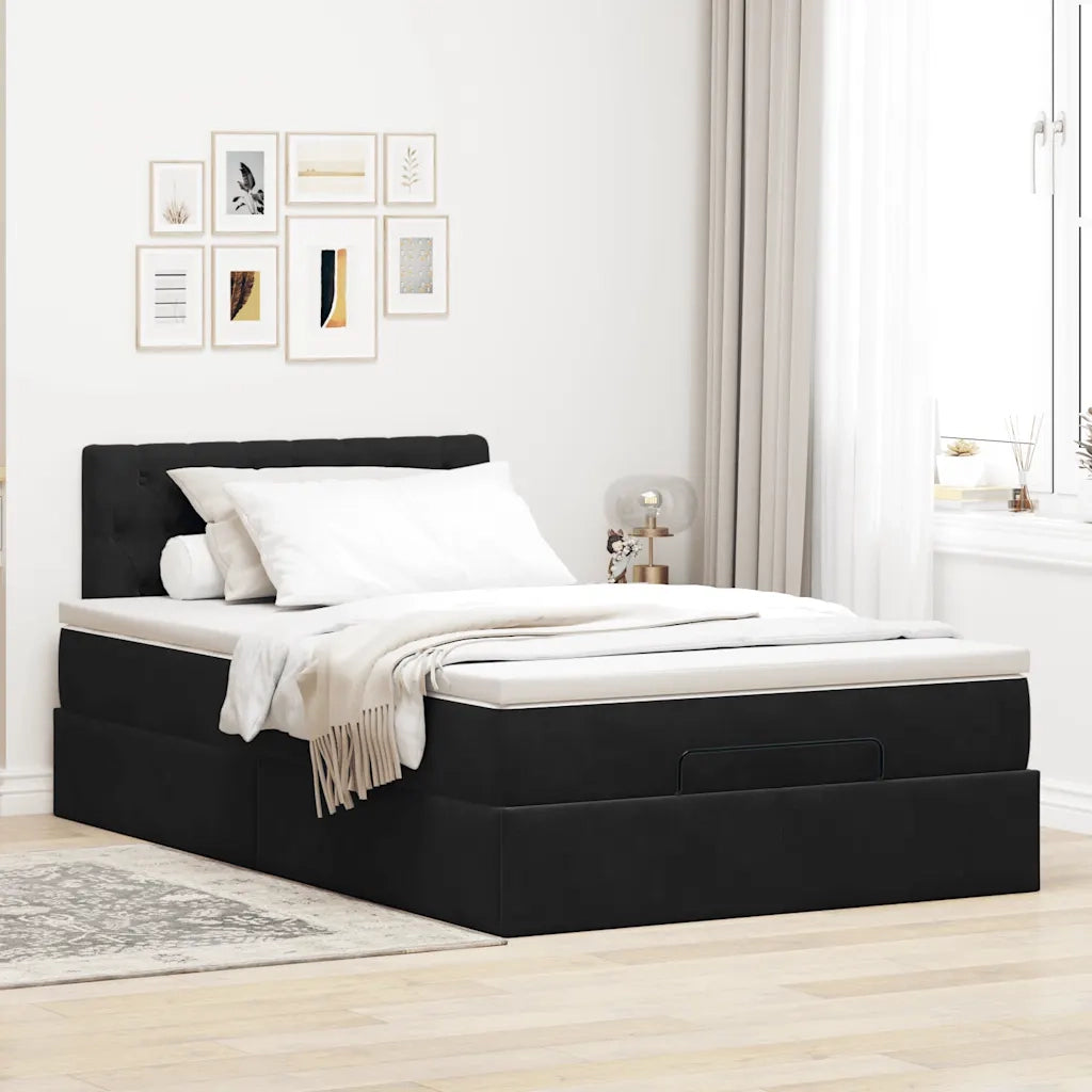 Struttura Letto Pouf con Materasso Nero 120x200 cm Velluto 3311839