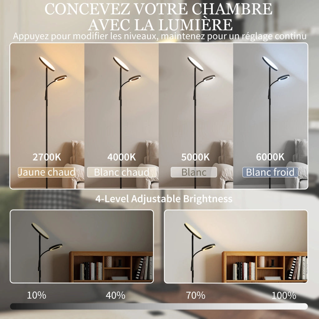 Lampada da terra LED dimmerabile 42W 2700K-6500K ¨C zephmum ¨C 4 colori, telecomando, touch