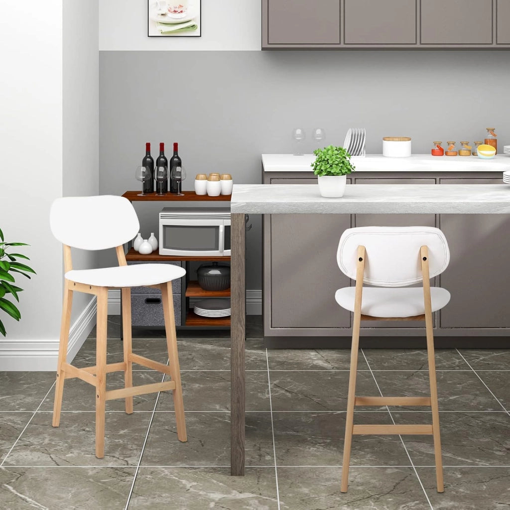 Sgabelli da Bar Sedia Alta Cucina con Schienale Poggiapiedi PU Gambe di Faggio Comodo Bianco 2 Pezzi BH51ws-2