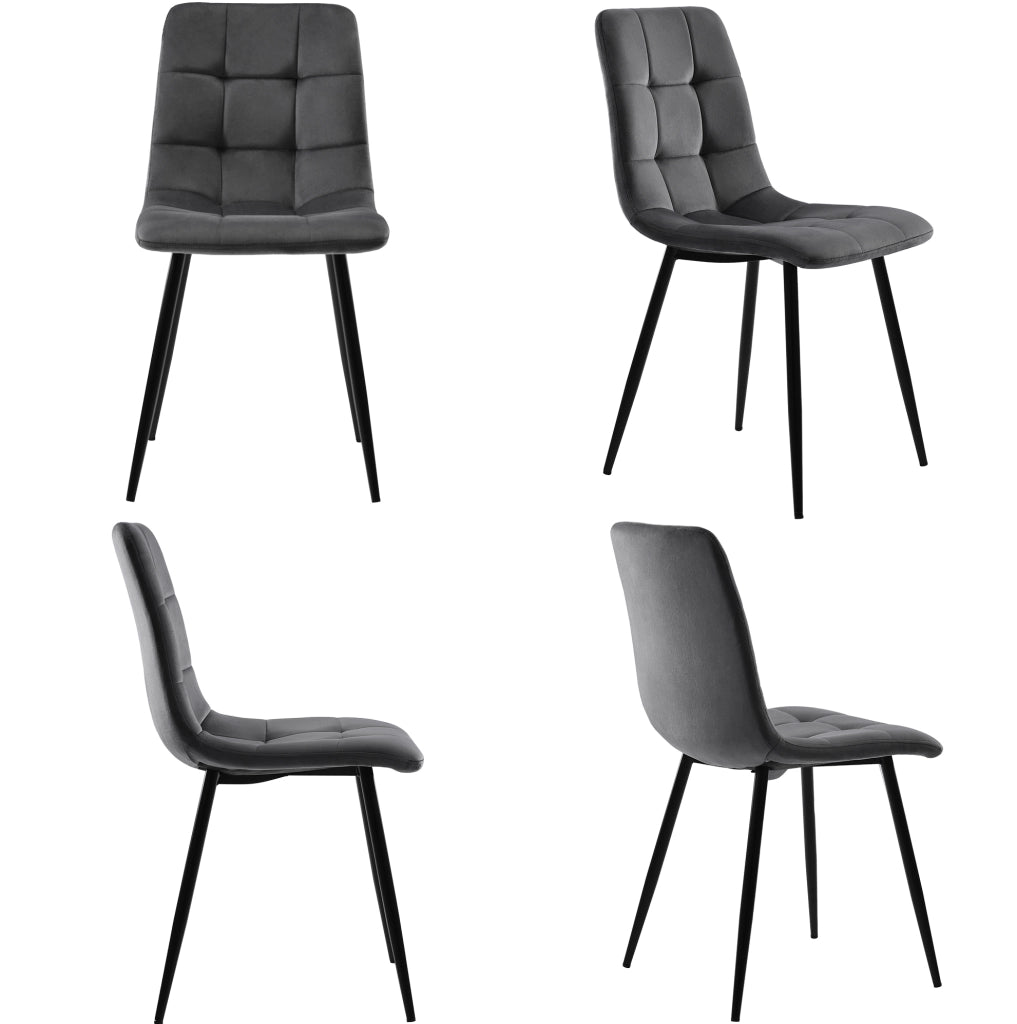Set pranzo 5 pezzi noce e grigio scuro con tavolo MDF e 4 sedie in velluto