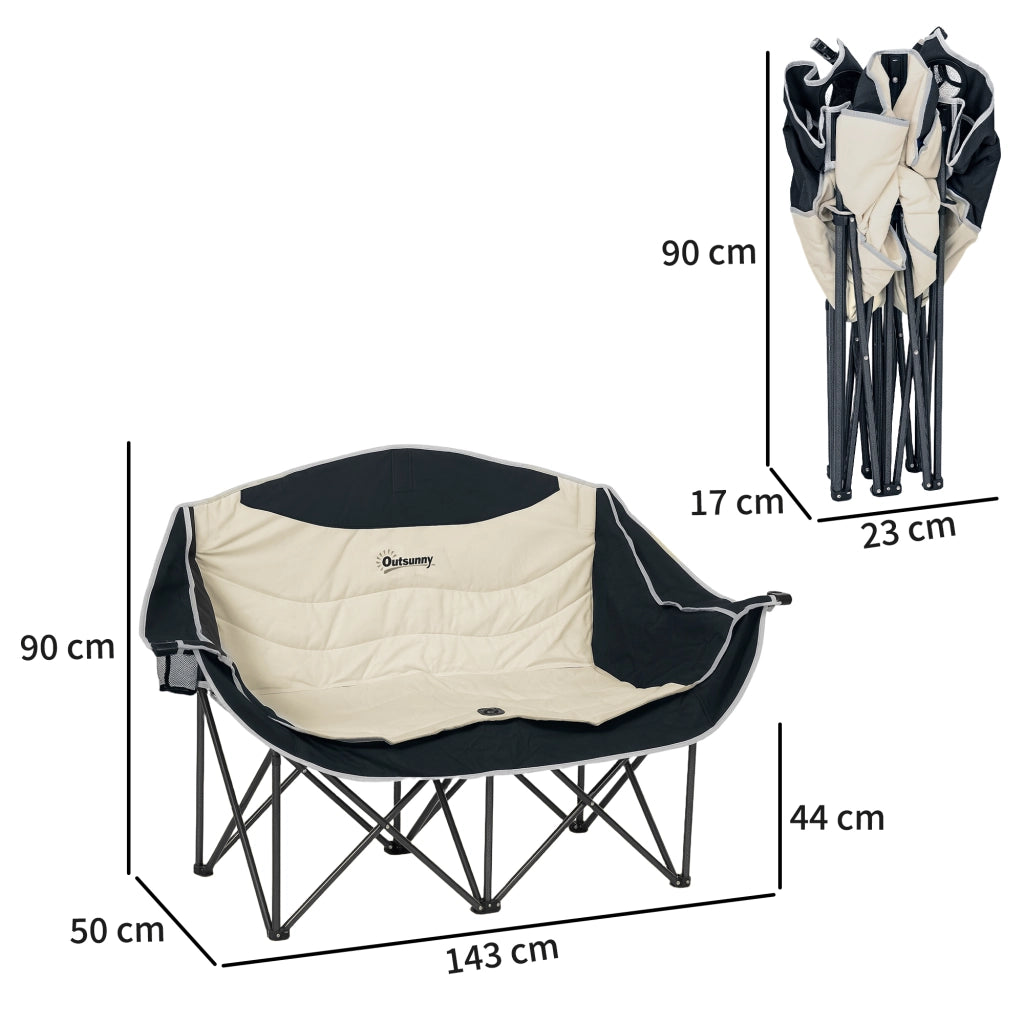 Sedia pieghevole da pranzo 2 posti con porta bevande e borsa ¨C zephmum ¨C Khaki 250kg