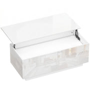 TAVOLO Caffè sollevabile 102x48x40 cm Bianco lucido con 2 cassetti