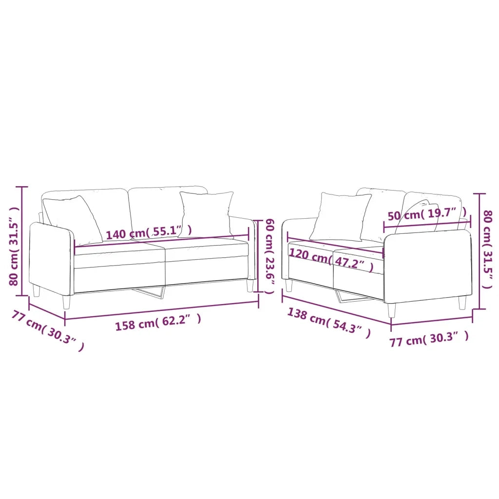 Set Divani 2 pz con Cuscini Grigio Chiaro in Tessuto