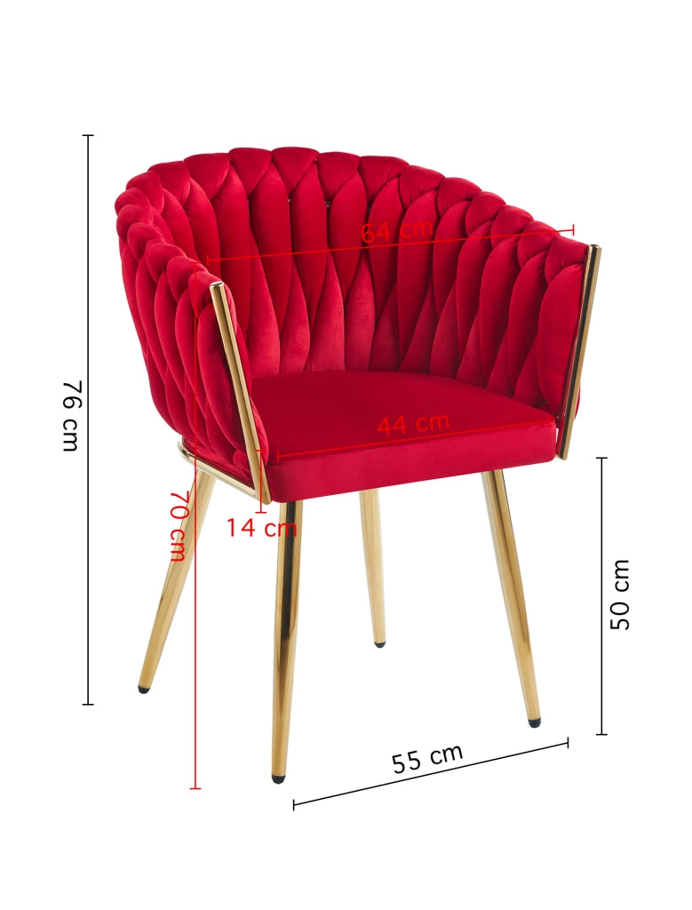 Poltrona Con Schienale In Velluto Intrecciato Design Moderno, Sedia Imbottita Circolare con Gambe in Metallo Placcato Oro Poltroncina  - Bordeaux