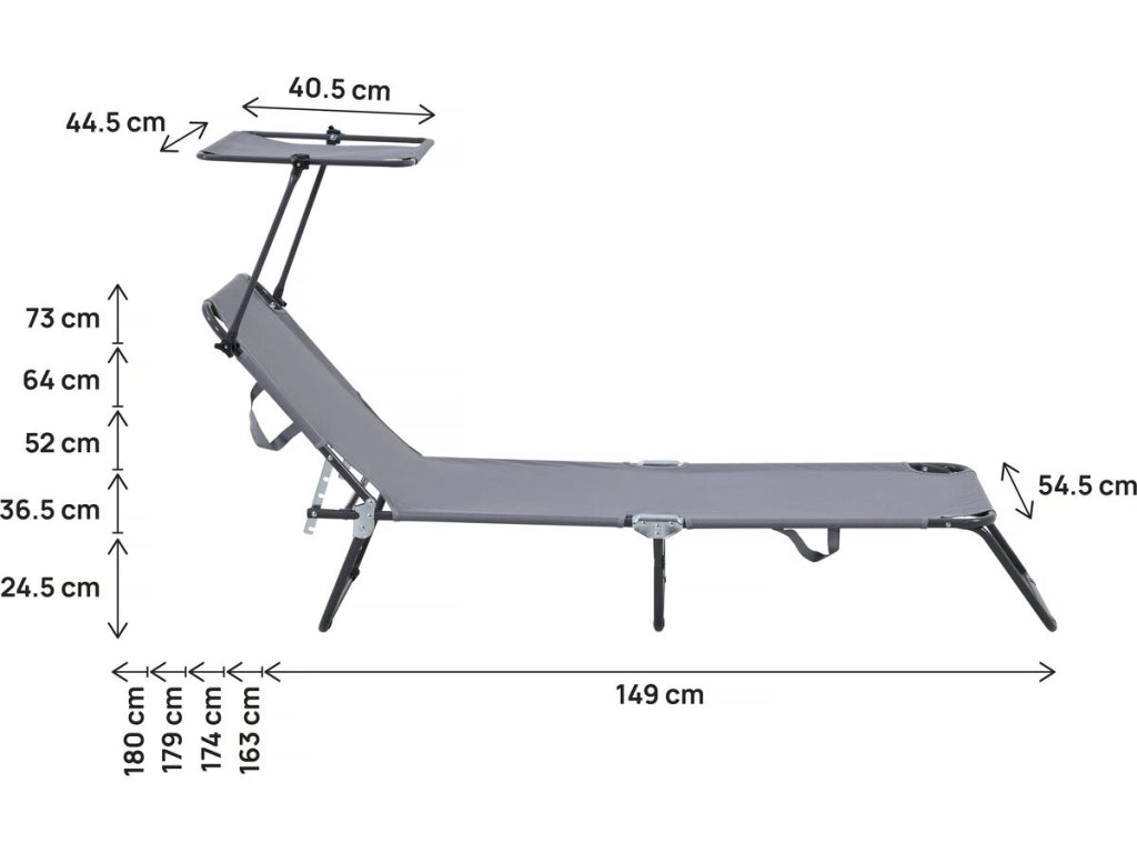 Set di 2 lettini prendisole pieghevoli "Lazy" - Con parasole - Grigio