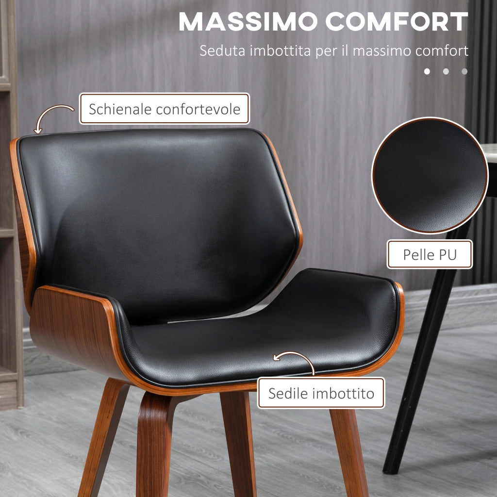 Set di 2 Sedie da Pranzo Stile Vintage Imbottite in Legno e Finta Pelle PU Nero e Marrone