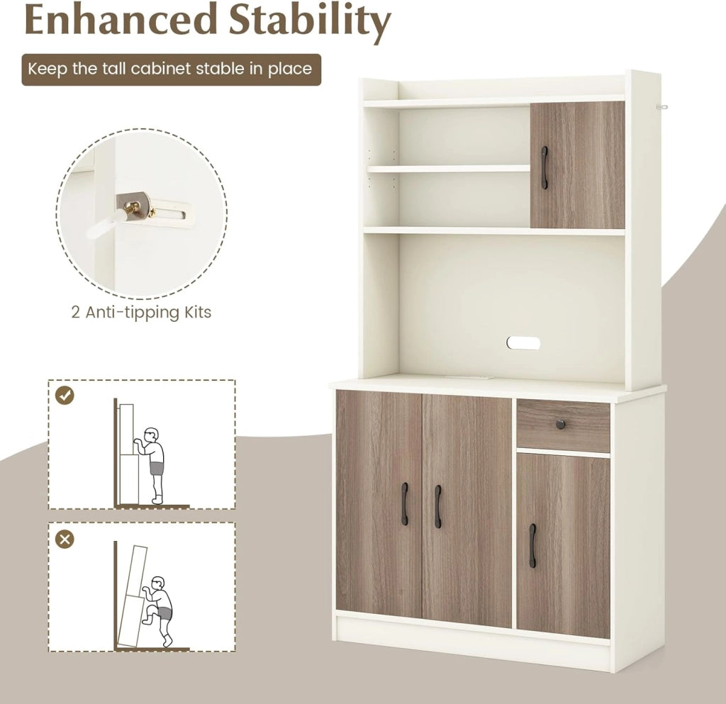 Armadio da cucina da 180 cm, con piano di lavoro, armadietto alto da cucina, armadietto con 4 ripiani regolabili, armadietto multiuso