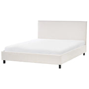 Letto rivestimento in tessuto beige Gambe in legno 160 x 200 cm a doghe con testiera in stile scandinavo minimalista