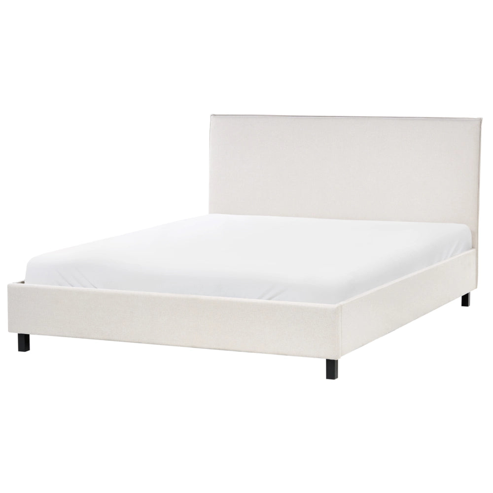 Letto rivestimento in tessuto beige Gambe in legno 160 x 200 cm a doghe con testiera in stile scandinavo minimalista