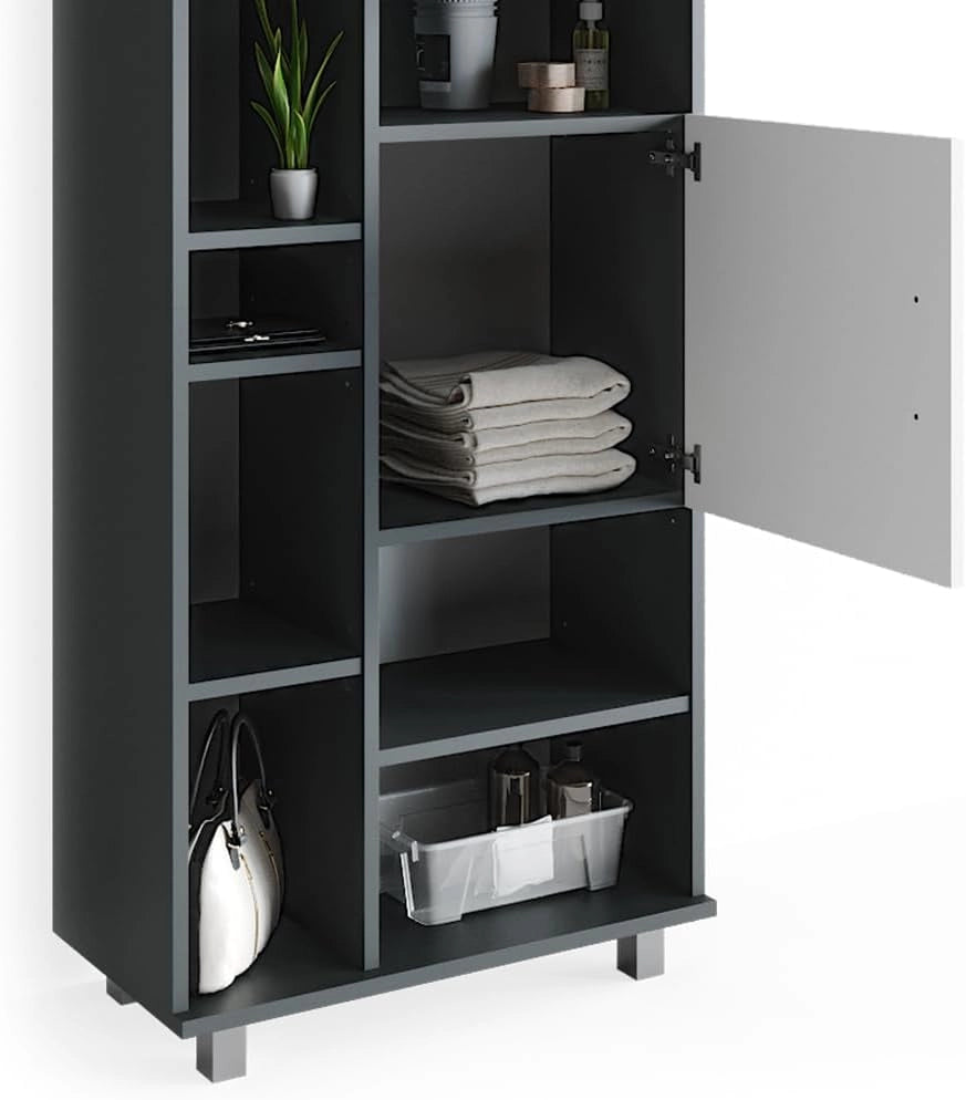 Set mobili bagno Ilias, Antracite, 60 cm, composto da mobile lavabo, pensile a specchio, colonna e base media