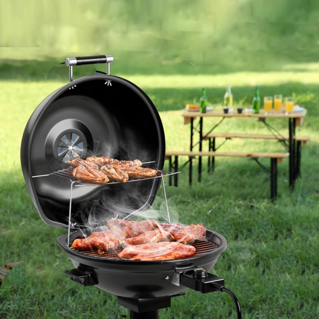 Grill Elettrico per BBQ, Grill Portatile Verticale con Griglia Scaldavivande Rimovibile Antiaderente, Temperatura Regolabile, 1600 W per BBQ, Festa, Campeggio