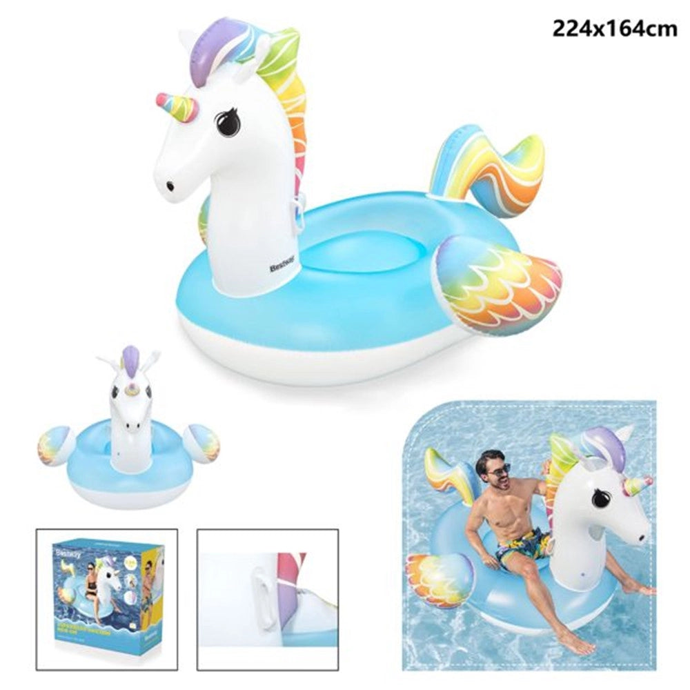 Trade Shop - Cavalcabile Gonfiabile Da Piscina A Forma Di Unicorno Gigante 224x164cm Maniglie 41113 -