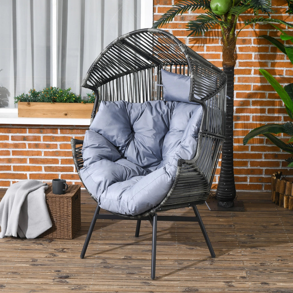Poltrona giardino reclinabile ¨C Xylo ¨C PE rattan grigio nero 89x75x143 cm