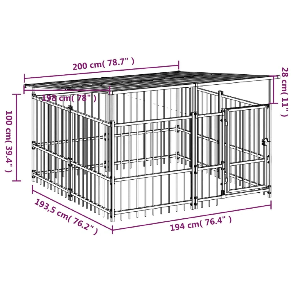 Cuccia gabbia per animali da esterno pac con tetto per cani in acciaio 3,75 m² nero 02_0041760