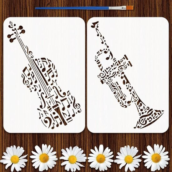 Due Stencil per Strumento Musicale - Schede di Sfregio Riscaldabile per Pittura