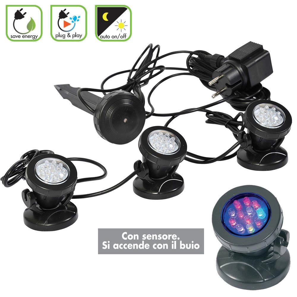 Set laghetto 250 litri con pompa vx 800 e 3 faretti sommergibili a led laghetto magic