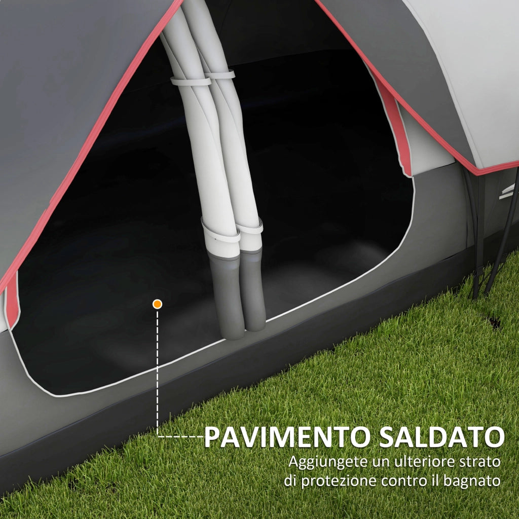 Tenda da Campeggio 450x215x180 cm 6 Posti con 2 Stanze Separate Grigio