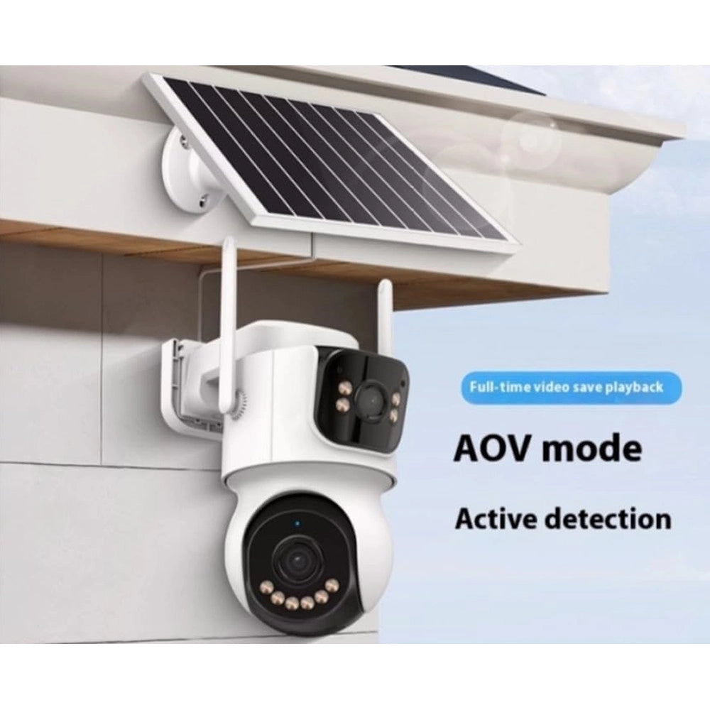 Trade Shop - Telecamera Di Sorveglianza Sicurezza Pannello Solare Per Esterni A Doppio Obiettivo -
