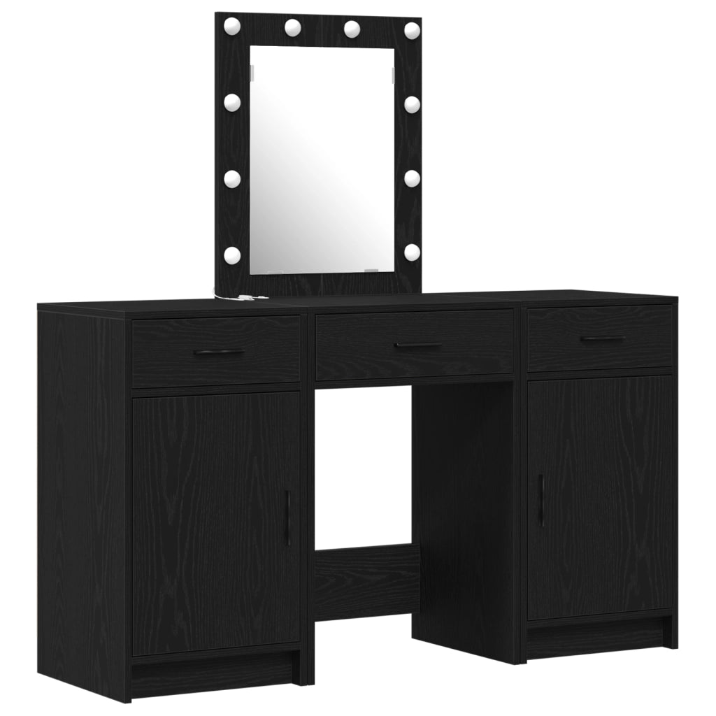 Set di Toeletta 3 Pezzi con LED Nero in Legno Ingegnerizzato