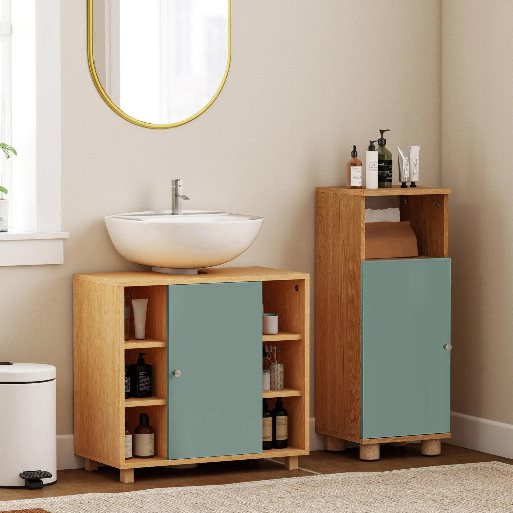 Mobile da bagno sottolavabo con 6 ripiani e anta ¨C zephmum ¨C 60x33x57 cm verde