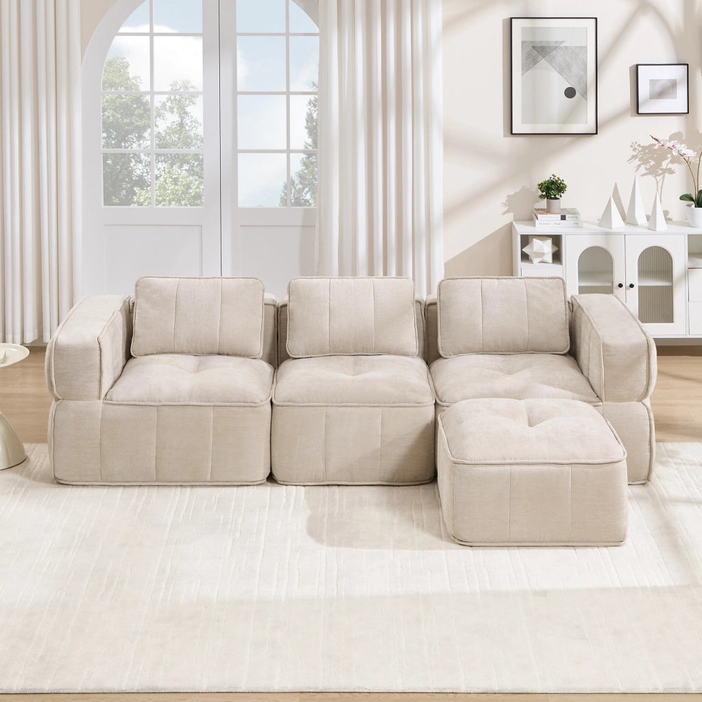 Divano modulare a L 3 posti - con seduta profonda e base antiscivolo - in poliestere beige