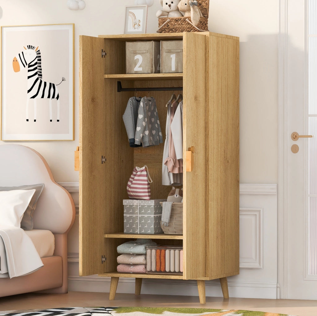 Armadio a doppia anta 70 x 55 x 170 cm in MDF; colore legno naturale