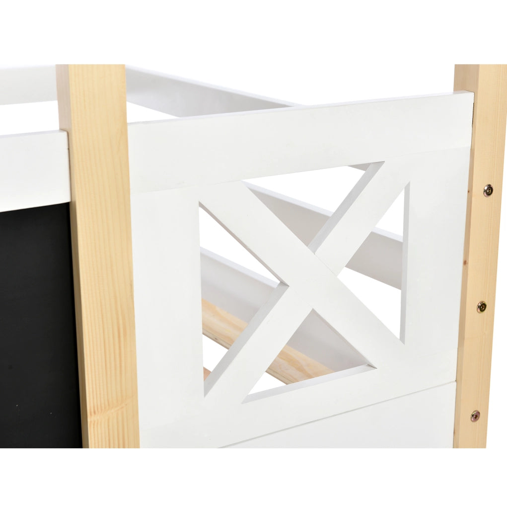 Letto a soppalco per bambini con scala e scivolo 90x200 cm in legno massello bianco