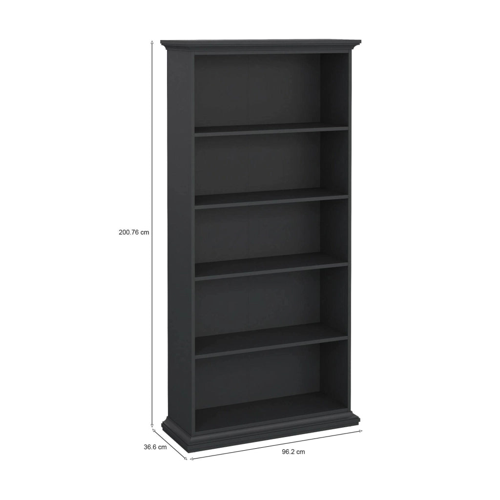 Libreria Aragon, Scaffale da ufficio, Mobile portalibri, Biblioteca, 96x37 h201 cm, Grigio
