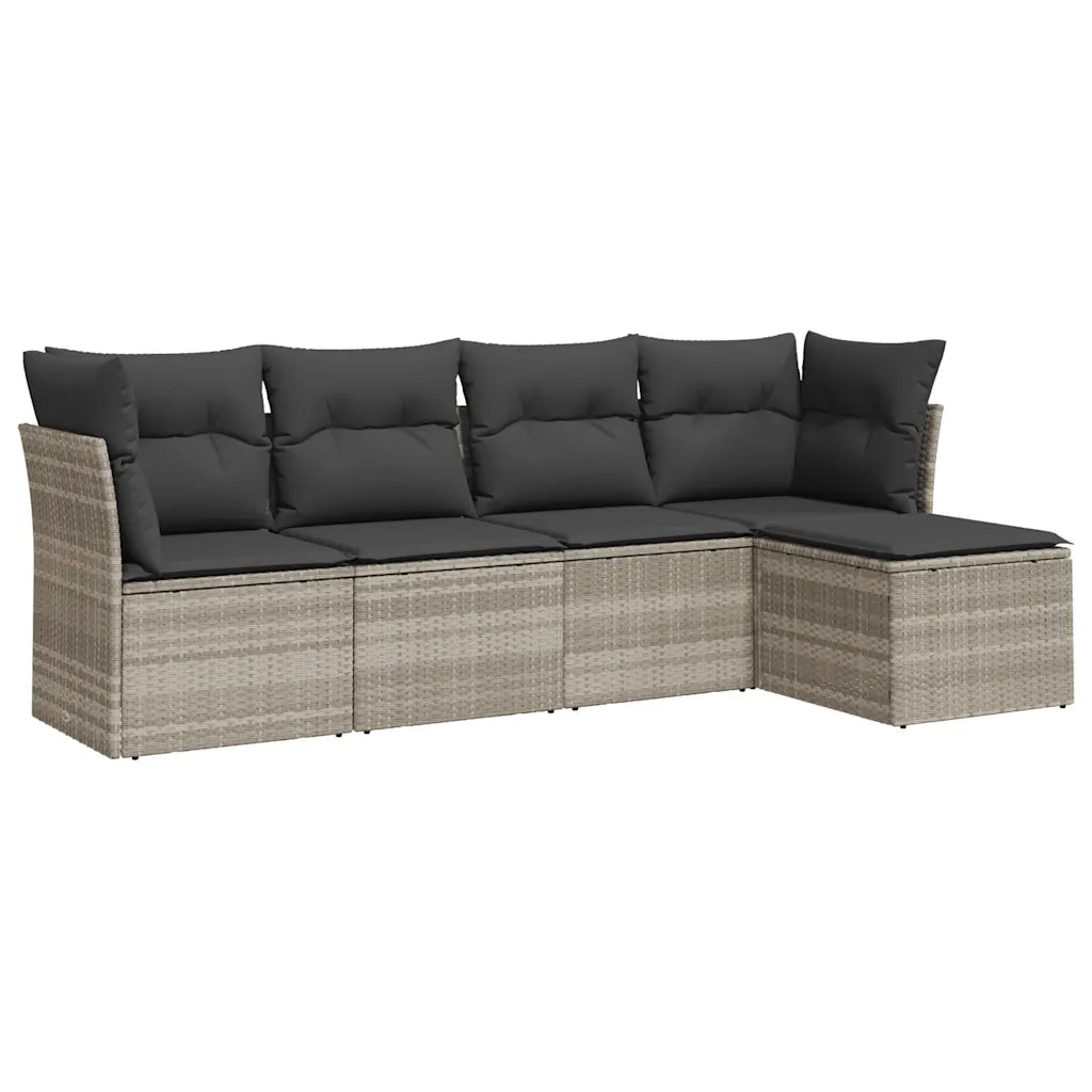 Set Divano da Giardino 5pz | Set Salotto da Giardino con Cuscini Grigio Chiaro Polyrattan