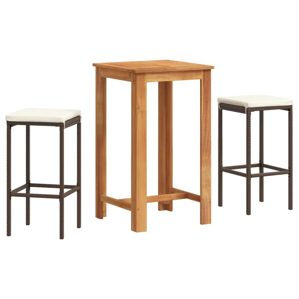 Set Bar da Giardino 3 pz | Set Salotto da Giardino Marrone in Legno Acacia e Polyrattan