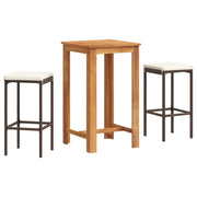Set Bar da Giardino 3 pz | Set Salotto da Giardino Marrone in Legno Acacia e Polyrattan
