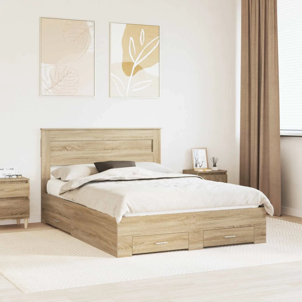 Struttura del letto con testiera Rovere Sonoma 140 x 190 cm