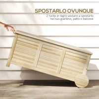 Baule da Esterno 185L a 2 Ruote con Telo Interno e Coperchio, in Legno di Abete, 110x50x50 cm, color Legno