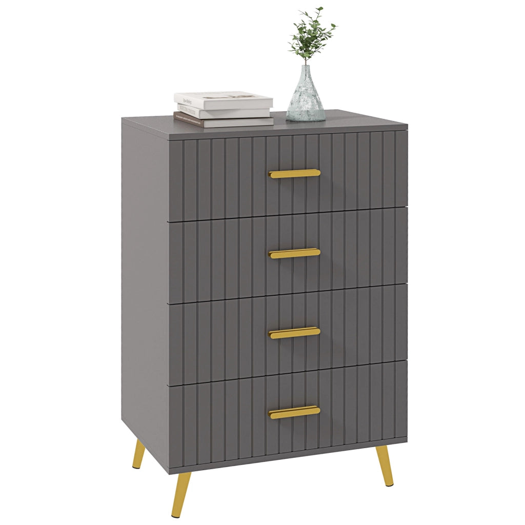 Cassettiera 4 Cassetti Moderna in Legno e Alluminio, 60x40x90 cm, Oro e Grigio Scuro