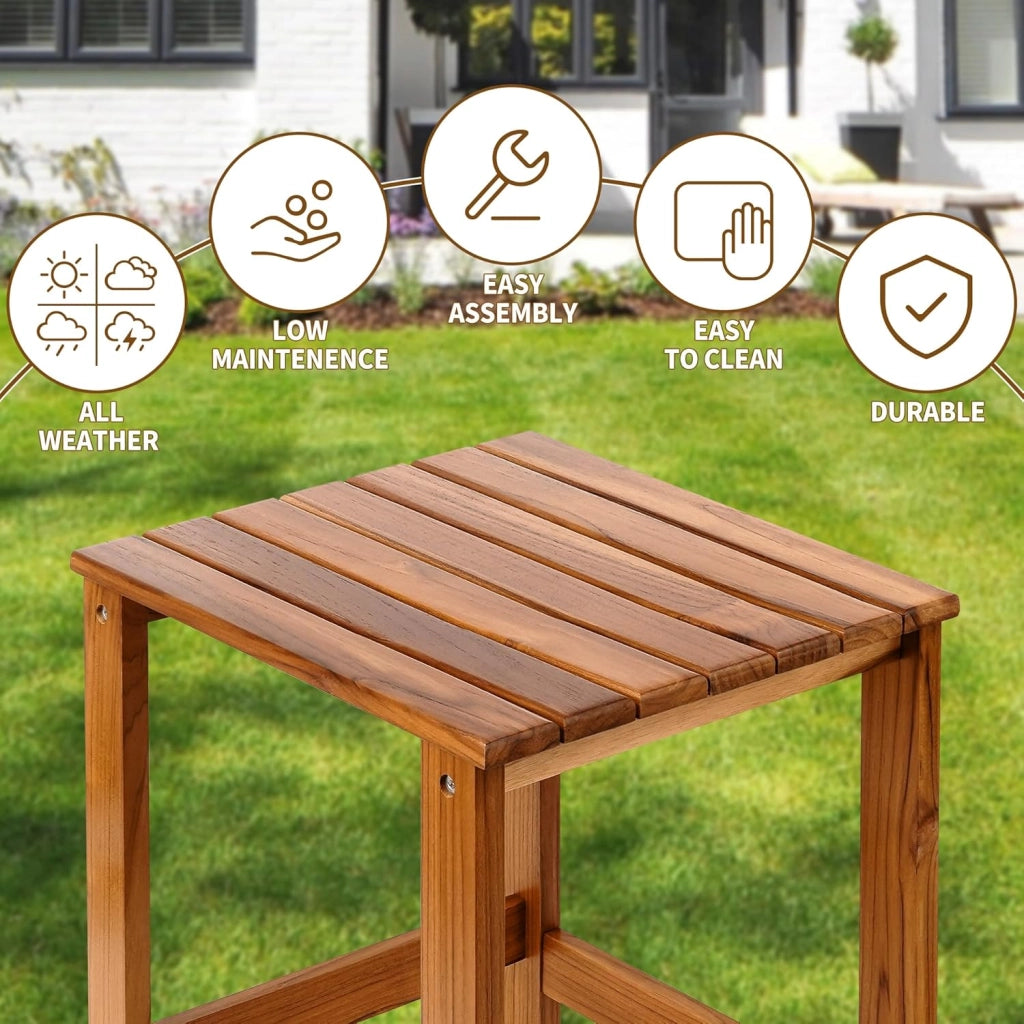 Tavolino da esterno in teak, tavolino da caffè in legno, tavolini per giardino, cortile, camera da letto, soggiorno, divano laterale, contenitore per bagno