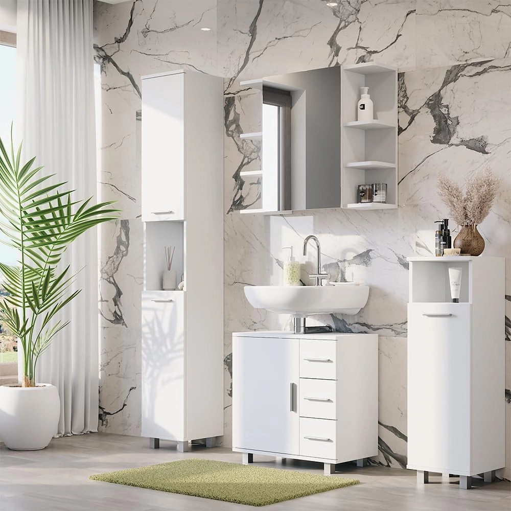 Mobile alto Ilias, Bianco, 30.2 x 190 cm con 2 porte