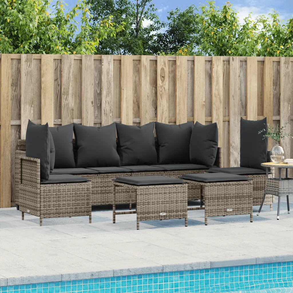 Set Divano da Giardino 5 pz | Set Salotto da Giardino con Cuscini Grigio in Polyrattan