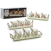 Trade Shop - Antipastiera 3 Posti Con Vassoio Base Cucchiai In Bambù Coppette In Vetro Decoro Natalizio -