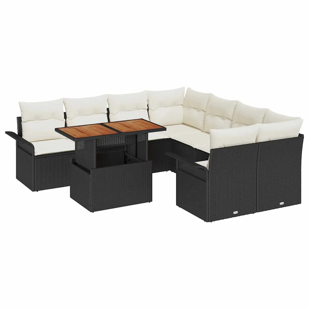 Set Divano da Giardino con archiviazione 9 pcs Nero Poly Rattan