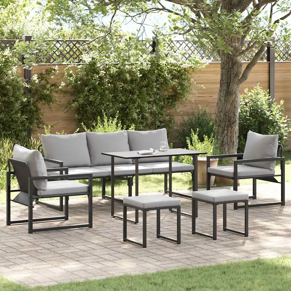 Set Divano da Giardino con cuscino 6 pcs Nero Acciaio 3378954