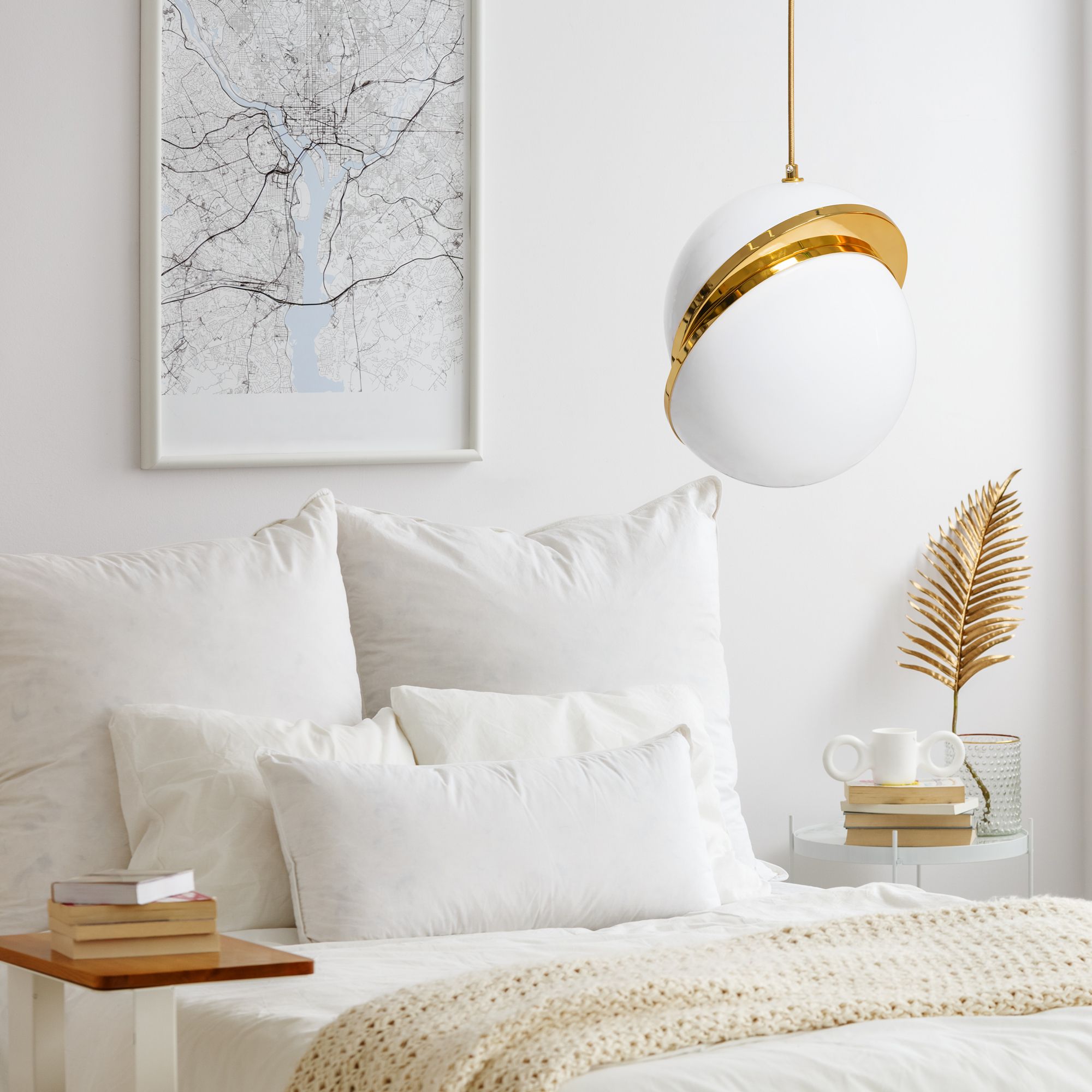 Lampada Da Soffitto Pensile Acrilico Palla Bianco Oro APP481-1CP