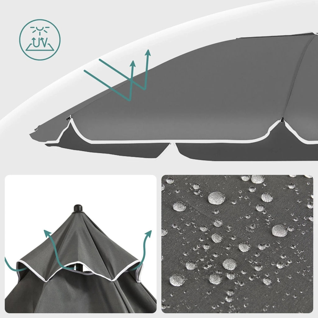 Ombrellone da giardino diametro 2 m ombrellone protezione UPF 50+ basculante portatile antivento stecche in fibra di vetro con sacca grigia 12_0001752
