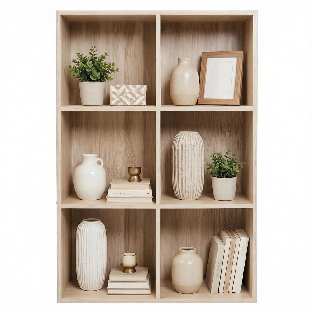 Libreria a cubi aperta in legno E1, 6 scomparti, colore rovere
