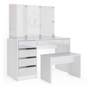 Vicco Tavolo da toeletta Bianco 120 cm con illuminazione a LED e panca