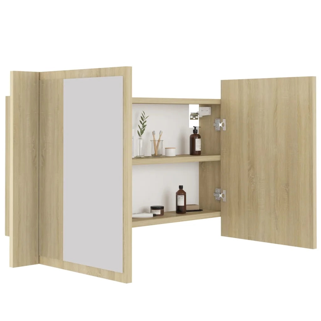 Armadietto a Specchio con Luci LED Rovere Sonoma in Acrilico 804967