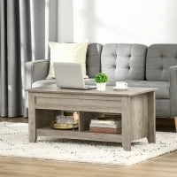 Tavolino Rettangolare con Piano Sollevabile, 2 Scomparti Aperti, Pannello Truciolare, 105 x 50 x 49cm, Rovere